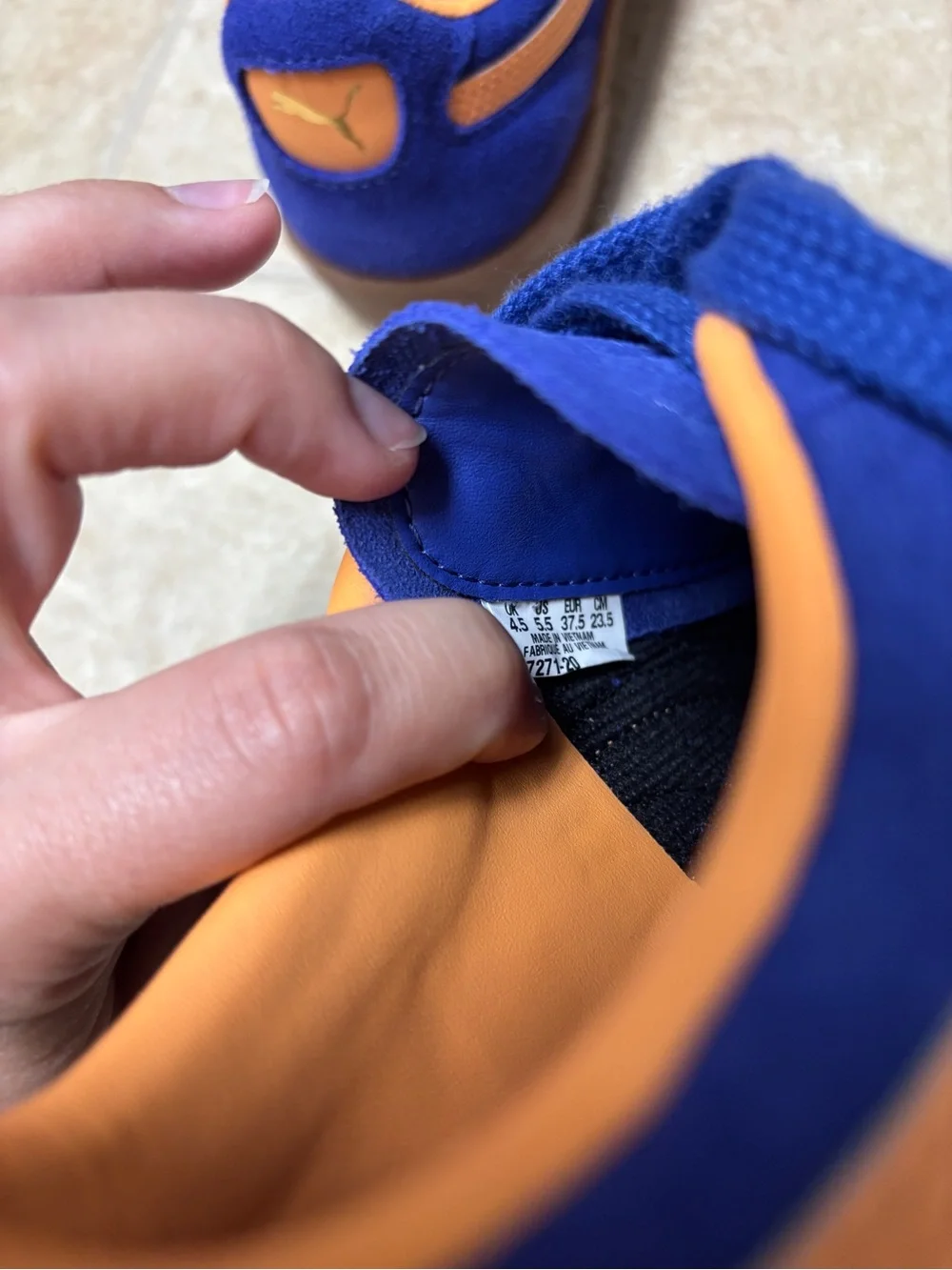 Puma Royal Blue Suede Sneakers with Orange Accents